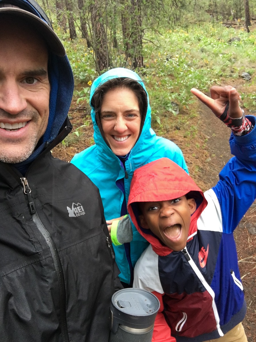 Lawrence, Jen and Trey hiking the bluff, Spokane 2020